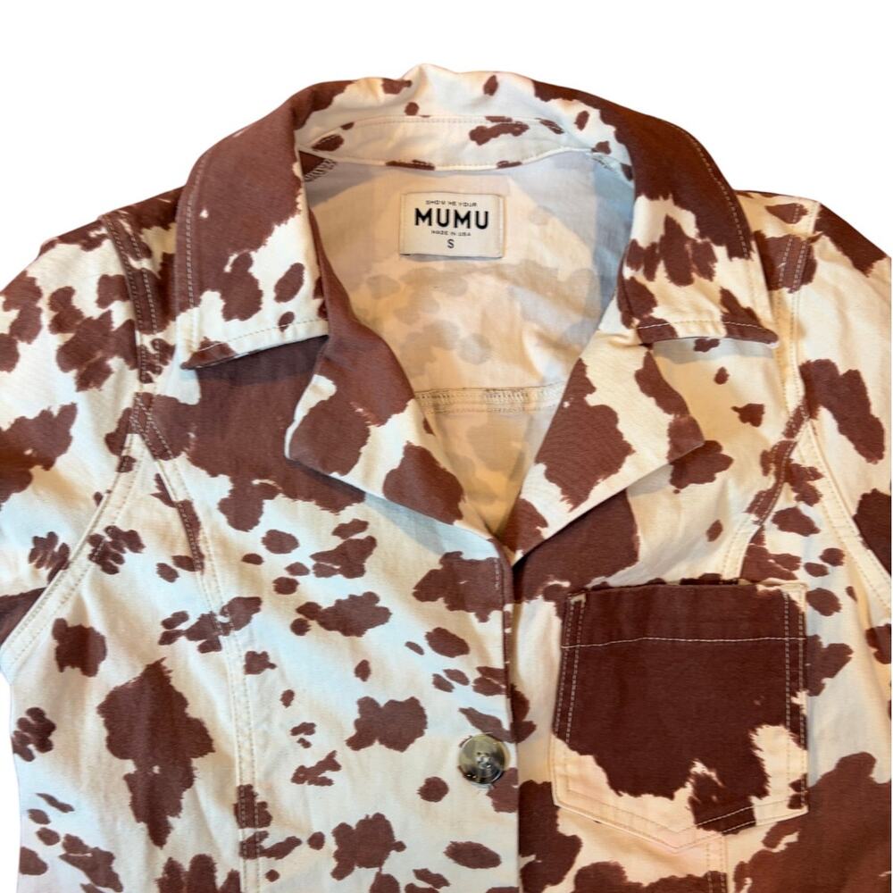 SHOW ME YOUR MUMU Cow Print Denim Mini Dress SMALL Colombia Button Front